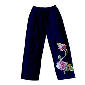Bob Mackie Studio Wide Leg Floral Embroidered Linen Pants Sz 6